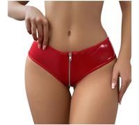 Women Thongs - Women's Shiny Metallic Booty Shorts High Cut Thong Zipper Bikini Briefs Bottom Underwear Sexy Lingerie Women