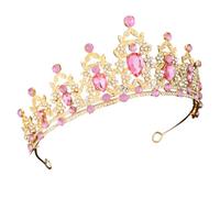 Women Tiara ，Queen Crown Rhinestone Wedding Crowns，Bride Wedding Happy Birthday Halloween Cosplay Hair Accessories Decorations (Golden Pink)