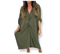 Women Tie Knot Twist V-Neck Oversized Long Soft Touch Summer Smock Midi Dress Ladies Plain Batwing Sleeve Baggy Midi Dress Plus Size 12-22