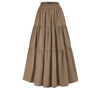 Women Tiered Skirt Elastic High Waist Swing Skirt Lady Irregular Hem Flouncing Long Skirts -Beaver-S