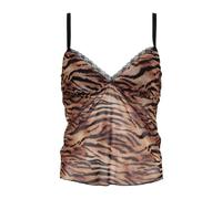 Women Tiger Stripe Print Tank Top Y2k Sexy Lace Trim Cami Top Spaghetti Strap Mesh V Neck Going Out Camisoles, Brown, S