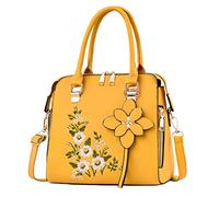 Women Top Handle Bag Small Handbag with Embroidery Flowers Designer Shoulder Bag PU Leather Crossbody Bag Satchel for Women Ladies Work Dating Shopping Party - Black Floral
