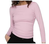 Women Tops Boat Neck Long Sleeve Casual Fitted Solid Color Basic Clothes for Autumn Jumpsuit Women Long Sleeve, RD1, L