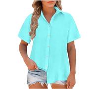 Women Tops Cotton Linen Button up Lapel Blouse Short Sleeve Plain T Shirts Loose Tunic Shirts Womens Summer Blouses Plus Size Elegant Undersihrts Beach Holiday Office Casual Wear