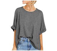 Women Tops Cotton Short Sleeve Crewneck Oversized T Shirts Plain Tee Undershirt Loose Womens Summer Blouses Classic Pullover Plus Size Breathable Tunic Shirts Home Beach Gym Wear