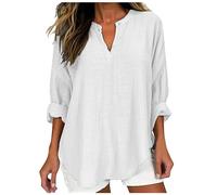 Women Tops,Ladies Casual Cotton Tunic Linen Tops Notch Neck 3/4 Sleeve Long Sleeve Drop Shoulder Longline Solid Chic Blouses Swing Top Loose Blouse T Shirts Comfortable Plus Size Tops Sale Clearance