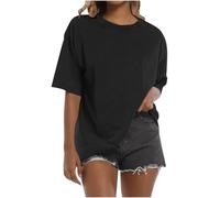 Women Tops Oversize Short Sleeve Crewneck T Shirts Acid Washed Tops Off The Shoulder Drop Shoulder Tshirt Sport Activewear Plus Size Black