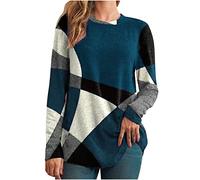 Women Tops Pullover Sweatshirt Clearance,Ladies Cashmere Sweaters Long Sleeve Round Neck Geometric Printed Tunic Tops Casual Loose Dressy Shirt Spring Oversized Comforty Jumpers Blouses S-5XL