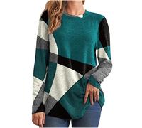 Women Tops Pullover Sweatshirt Clearance,Ladies Cashmere Sweaters Long Sleeve Round Neck Geometric Printed Tunic Tops Casual Loose Dressy Shirt Spring Oversized Comforty Jumpers Blouses S-5XL