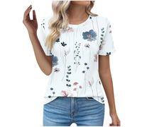 Women Tops Spring and Summer Trendy Crew Neck Short Sleeve T-Shirt Loose Fit Pullover Tee Tops Floral Print Lightweight T Shirts Comfortable Daily Party Casual Blouses for Going Out