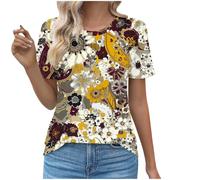 Women Tops Spring and Summer Trendy Crew Neck Short Sleeve T-Shirt Loose Fit Pullover Tee Tops Floral Print Lightweight T Shirts Comfortable Daily Party Casual Blouses for Going Out