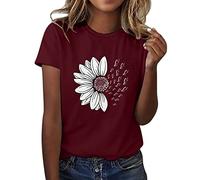 Women Tops Summer Sale, Summer Crew Neck Tee Shirt Young Womens Floral Print T-Shirts Fashion Short Sleeved Tunic Tops Casual Loose Blouses Women's Holiday Pullover Womens Tops Size 18 Blouses