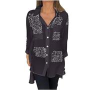 Women Tops UK Sale Clearance Asymmetric Striped Graffic Printed High-Low Tops with Pockets Collared Neck Blouses Casual 3/4 Long Sleeve Tops Ladies Tunic Hide Belly Blouse Comfy Plus Size Tees Shirt