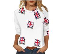 Women Tops Union Jack Tshirt 3/4 Sleeve Summer Top Elegant Women T Shirts Crew Neck England Flag Print Tees Tunic Trendy Blouse Work Blouse Activewear Pullover Casual Plus Size Summer Outfits