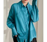Women Tops,Women'S Satin Silk Shirt Vintage Blue Turn Down Collar Chic Blouse Cardigan Jacket Elegant Charm Office Business Blouse Long Sleeve Button Down Blouses Casual Tunic Tops Streetwear ,Xl