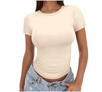 Women Tops Womens Short Sleeve Shirts Summer Fashion Crewneck Causal Slim Fitted T-Shirt Workout Basic Tee 2025 Tops Blouse Beige Womens t Shirts Size 18 S