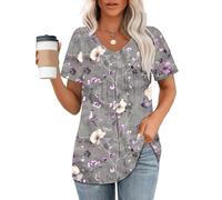 Women Tops Womens Summer Tops Casual Boho Tunic T Shirts Short Sleeve V Neck Pullover Blouse Floral Printed Hawaiian T Shirts Ladies Going Out Party Beach Wear Loose Fit Loungewear