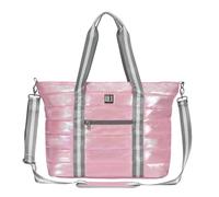 Women Tote Bag, Quilted Puffer Work Shoulder Bag with Laptop Compartment Trolley Sleeve, Large Puffy Travel Handbag, Pale Pink, Iridescent Weekender Tote