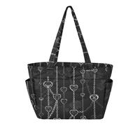 Women Tote Bag Work Bag for Pool Gym Grocery Travel with Pockets Gothic Darkness Hearts Chain