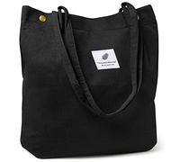 Women Tote Bags Grocery Shoulder Bag Corduroy with Inner Pocket for Work Beach Lunch Travel Shopping Shopper Handbags, Black, L