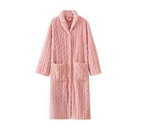 Women Towelling Hooded Bath Robes Knitted Dressing Gown Super Soft Fluffy Bathrobe Long Sleeve Button Mid-Length Robes with Hood Winter Cozy Fleece Nightwear Nightgown Pure Color Housecoat Loungewear