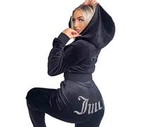 Women Tracksuit Long Sleeve 2 Piece Outfits Velour for Velvet Jogging Workout Sets Ladies Hot Drilling Sports Y2K Hoodie Fashion Casual Suit Streetwear (Black,M)