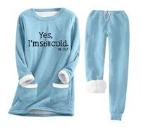 Women Tracksuit Loungewear Sets Winter Fleece Lined Warm Shirts for Women Casual Solid Color Raglan Long Sleeve Crewneck Tunic Tees Casual Thermal Top Jogger Pants
