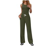 Women Tracksuit Set 2 Piece Outfits Loungewear Slim Sleeveless Crop Tank Tops and Elastic High Waisted Trousers Stretchy Yoga Lounge Sets Gym Workout Outftis Exercise Activewear Jogger Set Green