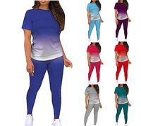 Women Tracksuits Casual 2 Piece Sportwear Outfits Gradient Printed T-Shirt Long Pants Sets High Waisted Legging Yoga Outfits Ladies Gym Wear Activewear Set for Jogging Cycling Walking Hiking Hot Pink