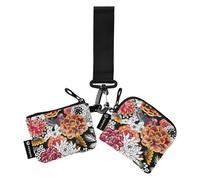 Women Traditional Asian Japanese Painted Patterns Purse Slim Flat Business Card Holder with Zipper Pocket for Men and Women, 2 Pieces, Multi-Color, 4.1"(L), Multicolor., Multicoloured., 4.13"(L) x