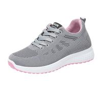 Women Trainers Breathable Mesh Athletic Running Trainers Lace Up Low Top Arch Support Shoes Non Slip Memory Foam Walking Sneakers Soft Chunky Orthopedic Sneakers Lightweight Tennis Sports Shoes Grey