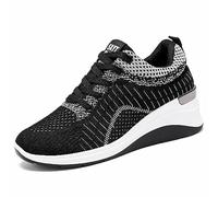 Women Trainers High Heel Chunky Soft Sole Flats Sport Walking Trainers Athletic Running Sneakers Non Slip Orthopedic Shoes Lace-Up Casual Trainer Lightweight Comfy Safety Shoes Sports Footwear Black