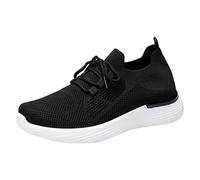 Women Trainers Lace-Up Memory Foam Running Shoes Breathable Mesh Walking Shoes Soft Chunky Sole Casual Trainers Lightweight Comfortable Low Orthopedic Sneakers Outdoor Sports Casual Summer Black
