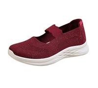 Women Trainers Ladies Chunky Sole Mary Jane Flats Extra Wide Fit Slip On Walking Trainers Breathable Mesh Trainer Non Slip Orthopedic Sports Shoes Lightweight Comfortable Casual Shoes Work Office Red