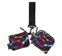 Women Translucent Wallets Dark Pattern Colorful Dragonflies Card Holder Slim Detachable Zipper Pocket Wallet for Women and Girls, Multicolor, 4.13"(L) x 3.5"(W), multi-coloured, 4.13"(L) x 3.5"(W),