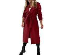 Women Trench Coats Woolen Blend Long Trench Jacket Pockets Long Sleeve Notched Collar Office Business Jacket with Belt Solid Windbreaker Slim Fit Cardigan Overcoats Casual Fall Winter Coat Outerwear