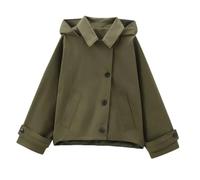Women Trenchcoats Hood Cropped Jacket Solid Long Sleeve Casual Coats Lapel Single Breasted Outerwears Army En8 M(6)