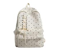 Women Trendy Dot Pattern Bag Large Capacity Multi Pockets Bowknot | Polka Dot Lace Backpack with bowknot, front zip, lace trim, and heart-shaped accents; large, lightweight, stylish rucksack