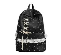 Women Trendy Dot Pattern School Bag Large Capacity Multi Pockets Bowknot Daypack with Compartments Cute Lightweight Backpacks Travel Carrying Package (Black)