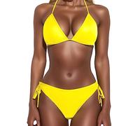 Women Triangle Bikini Set 2 Piece Padded Swimming Costume Push Up Tankini Sets for Women Plus Size UK String Halter Sexy Thong,Adjustable Ladies Triangle Top with Bottom Shorts Padded Bathing Suit