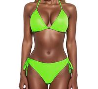 Women Triangle Bikini Set 2 Piece Padded Swimming Costume Push Up Tankini Sets for Women Plus Size UK String Halter Sexy Thong,Adjustable Ladies Triangle Top with Bottom Shorts Padded Bathing Suit