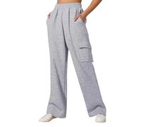 Women Trousers 2025 Sport Solid Color Pants Elasticated Waist Joggers Crossover High with Pockets Loose Fit Flared Casual Stretch Pull On Trouser Hiking Walking Combat Light Gray