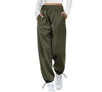 Women Trousers for Women Casual Loose Solid Color Wide Leg Long Pants High Waisted Elastic Cotton Linen Activewear Baggy Yoga Trousers Ladies Comfy Corduroy Trousers with Pockets (X-AG, L)
