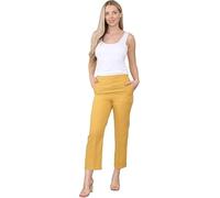 Women Trousers Stretchy Lightweight Finely Stitched Half Elasticated Pull Up Work Formal Pants (Ochre Long Leg 12)