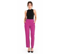 Women Trousers Stretchy Lightweight Finely Stitched Half Elasticated Pull Up Work Formal Pants (Wild Pink, Short Leg 12)