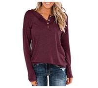 Women Tshirts Casual Long Sleeve Crewneck Tops Basic T Shirt Cotton Tunic Tops Button Down Stretch T-Shirt Plain Pullover Blouse Women's Long Sleeve Shirts Plus Sizes UK 8-18 Basics Clothing Wine