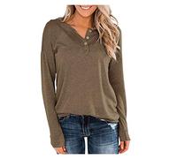 Women Tshirts Casual Long Sleeve Crewneck Tops Basic T Shirt Cotton Tunic Tops Button Down Stretch T-Shirt Plain Pullover Blouse Women's Long Sleeve Shirts Plus Sizes UK 8-18 Basics Clothing Khaki