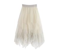 Women Tulle Midi Skirt Women's A Line Fairy Elastic Waist Sequin Skirt High Waist Layered Skirts Mesh Dress Solid Color Irregular Yarn Skirts for Girls(#01-01, One Size)