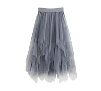 Women Tulle Midi Skirt Women's A Line Fairy Elastic Waist Sequin Skirt High Waist Layered Skirts Mesh Dress Solid Color Irregular Yarn Skirts for Girls(#01-03, One Size)