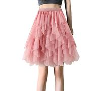 Women Tulle Skirts Knee Length Long Adult Tutu Layered Short Prom Party Midi Skirt Plus Size Skirt High Waist (Pink-b, One Size)